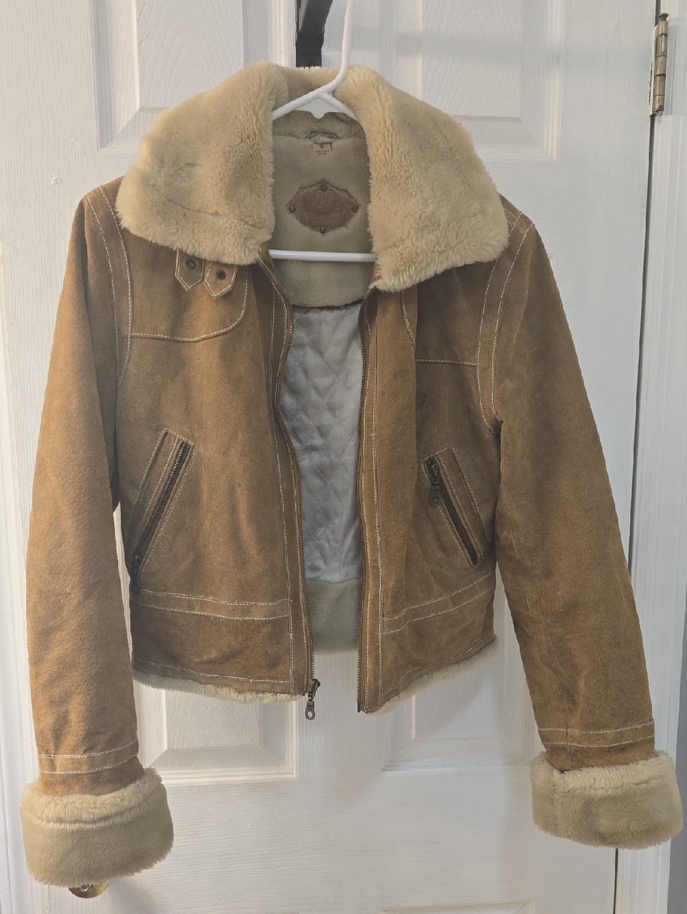 Wilsons Leather Tan Suede Shearling Collar Jacket